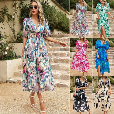 🔥Hot Sale 50% OFF🎀Elegant Waist V-neck Printed Dress